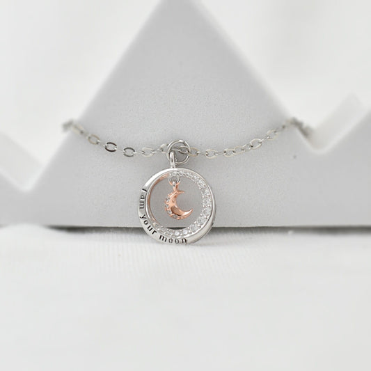 Silver Crystaled Small Crescent Necklace