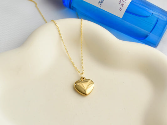 18K Gold Filled Puffed Heart Necklace